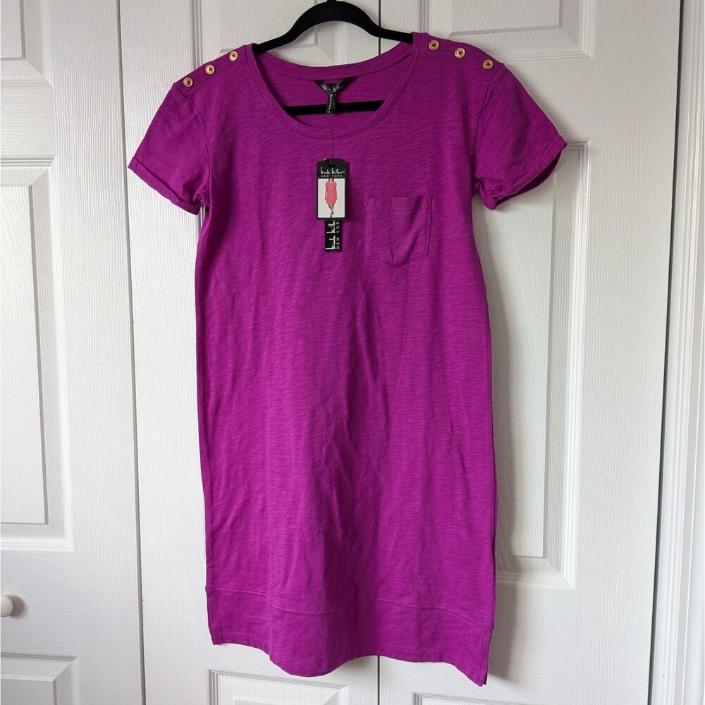 NWT Nicole Miller New York Violet Passion Summer Tshirt Shift Dress Cotton Small